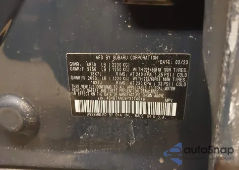 2023 Subaru Outback Limited from USA, damaged, VIN 4S4BTANC9P3174646